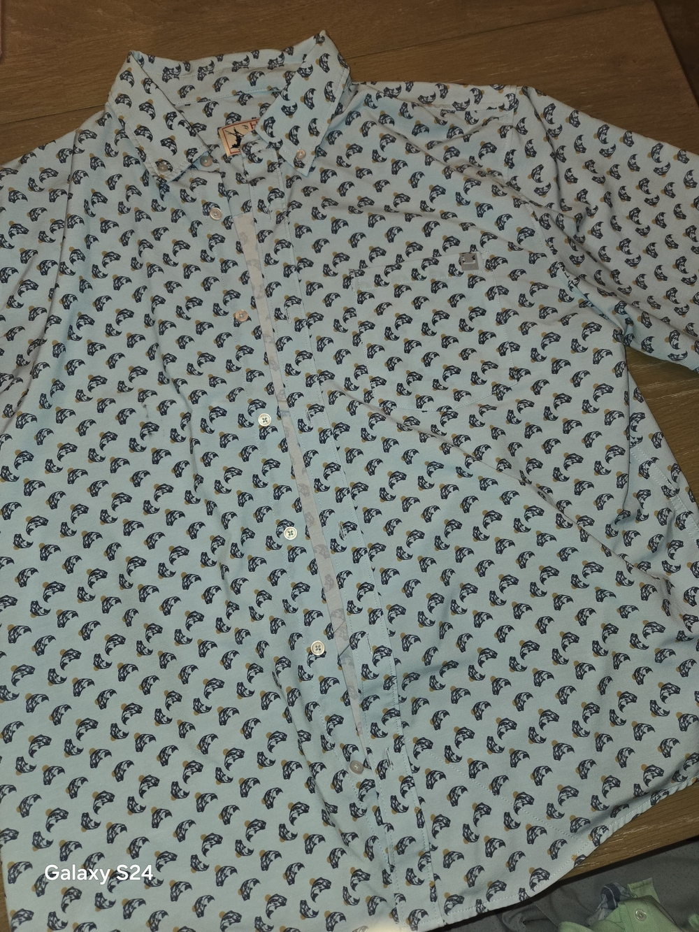 Huk Fishing Light Blue Printed Button-Down Shirt Mens XL